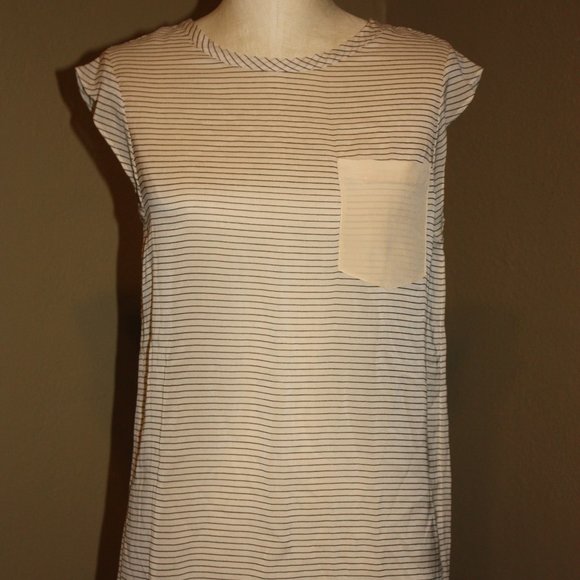 3.1 PHILLIP LIM HORIZONTAL STRIPED SHEER SILK TUNIC BLOUSE TOP - 4 MEDIUM - Picture 1 of 5